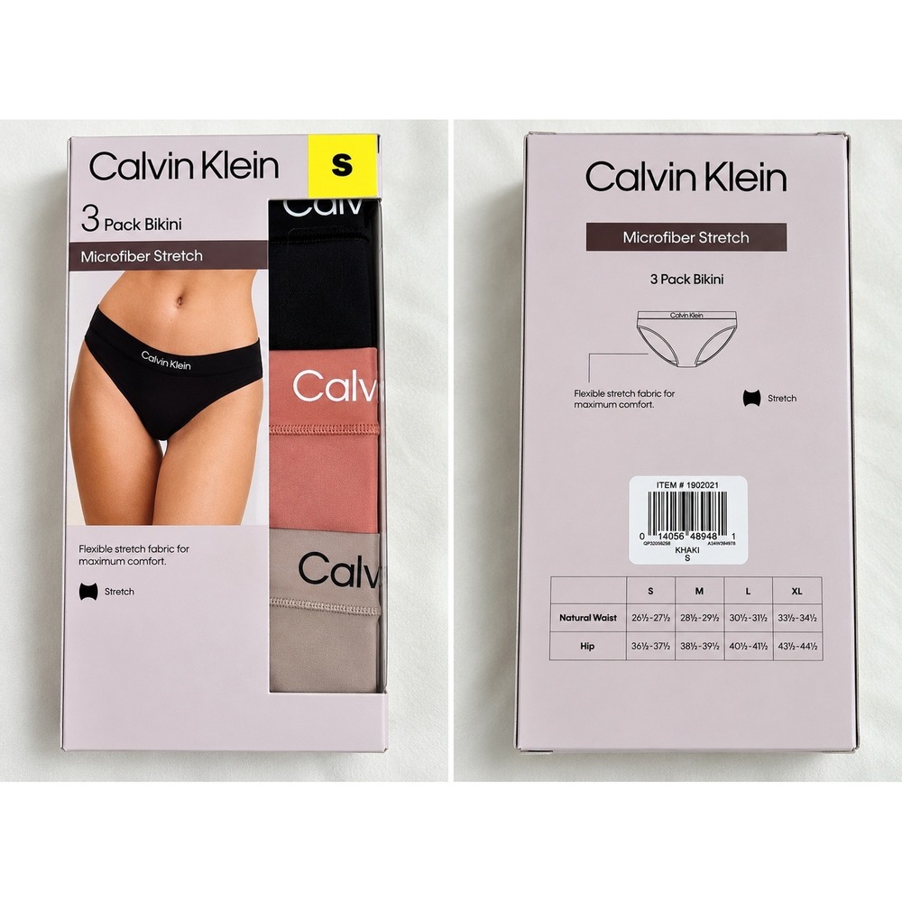 Calvin Klein 3 Pack Microfiber Stretch Bikini Underwear Black Rose Khaki Small